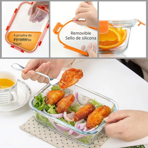 Miniatura 3 de C CREST Paquete de 10 recipientes de vidrio para almacenamiento de alimentos, recipientes de preparación de alimentos con tapas, aptos para Naranja