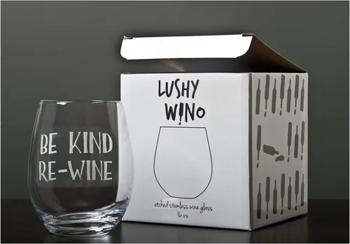 Miniatura 6 de Lushy Wino Be Kind, Re-Wine - Lindo, novedoso, grabado al agua, copa de vino de 16 onzas sin tallo con frases divertidas en caja de regalo