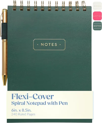 Eccolo - Cuaderno de espiral con líneas en la parte superior, bloc de taquigrafía de tapa flexible con bolígrafo incluido (240 páginas perforadas),