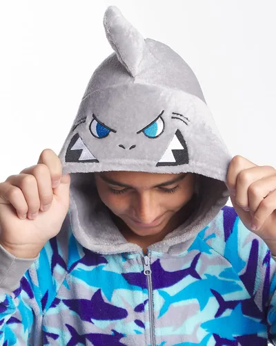 Miniatura 3 de Disfraz de pijama de una pieza con capucha de forro polar para niños, tiburones, dinosaurio, ninja cíclopes