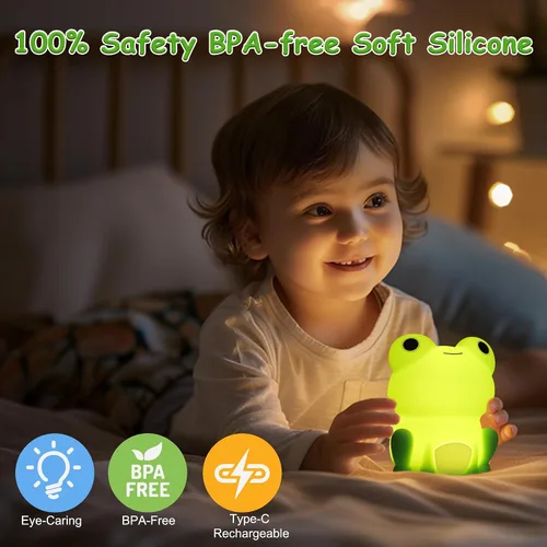 Miniatura 5 de Lampeez - Luz nocturna de rana para niños, lindos regalos de rana, luz nocturna LED de silicona suave para habitación infantil, decoración