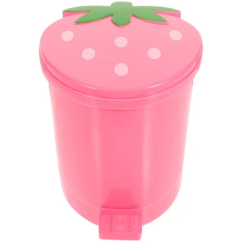 Papelera de escritorio, contenedor de plástico rosa con tapa, tamaño mini para oficina en casa, decoración creativa
