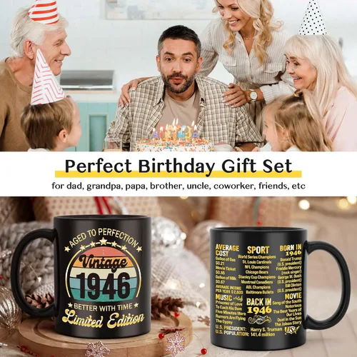 Miniatura 6 de LEJIAJINW Regalos de 80 cumpleaños para hombres y mujeres – Regalos para mujer de 80 años de edad, regalo de cumpleaños 80 para él – Taza de café
