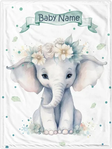 Miniatura 8 de Manta de bebé personalizada de elefante, manta de bebé floral con nombre para niñas, mantas de recepción de felpa suave para bebés recién nacidos
