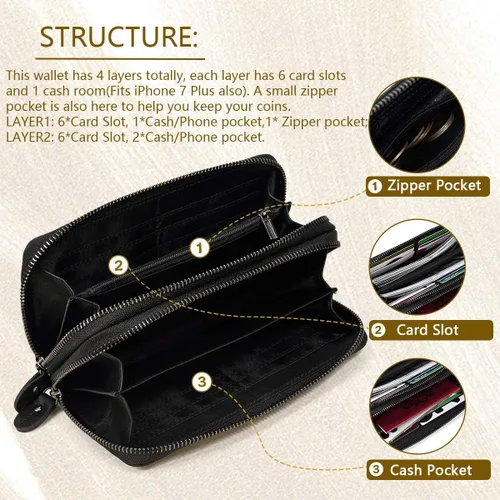 Miniatura 3 de LUUFAN Billetera larga de cuero genuino para hombre, cartera plegable grabada