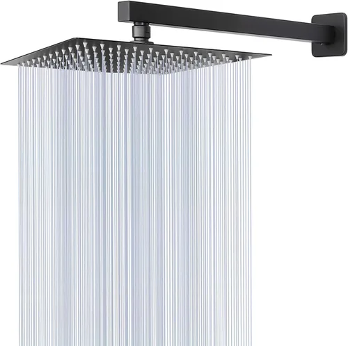 Miniatura 12 de Cabezal de regadera con brazo extensible, alta presión, cuadrado, con brazo para regadera, acero inoxidable, tipo lluvia, cascada, cobertura de Cromo