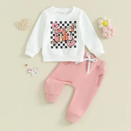 Miniatura 3 de Conjunto de sudadera para bebé niña con texto en inglés "Daddy Mama" de manga larga para otoño e invierno