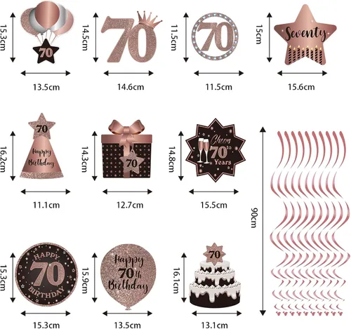 Miniatura 3 de Decoración de techo de remolinos colgantes para fiesta de 70 años, 70 remolinos colgantes de papel de aluminio con recortes para 70 años de edad