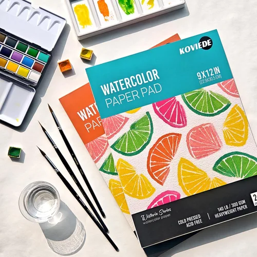 Miniatura 7 de KOVIEDE Bloc de papel de acuarela de 9 x 12 pulgadas (paquete de 2, 20 hojas cada uno), papel de color de agua de 140 libras/300 GSM, cuaderno
