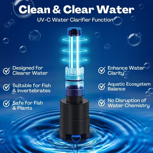 Miniatura 4 de Flexzion Filtro de acuario U-V, filtro de tanque de peces de 100 galones con luz U-V para limpieza de control verde, bomba sumergible de acuario