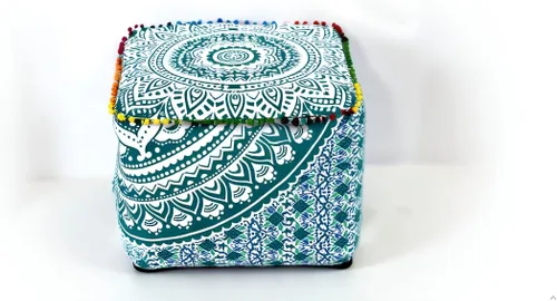 Miniatura 10 de CRAFT KALA Funda de puf tradicional de retazos cuadrados indios, funda para puf de sala de estar india, diseño otomano, decoración otomana, Elefante