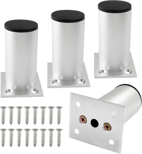 Miniatura 29 de Juego de 4 patas para muebles de 4 pulgadas, patas ajustables de aleación de aluminio, patas redondas de metal para sofá, patas ajustables