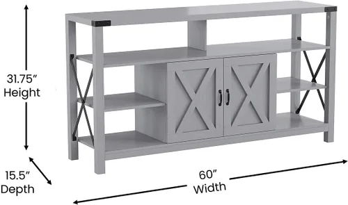Miniatura 6 de Flash Furniture Wyatt - Mueble de TV alto y moderno de 60 pulgadas, gabinete de consola gris costero, estante central ajustable, estantes fijos