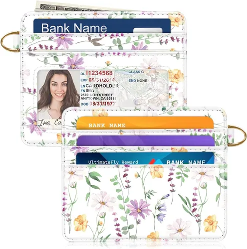 Miniatura 42 de Bolsillo frontal minimalista delgado con bloqueo RFID para tarjetas de crédito, cartera pequeña, bonita funda para tarjetas para mujeres, beige
