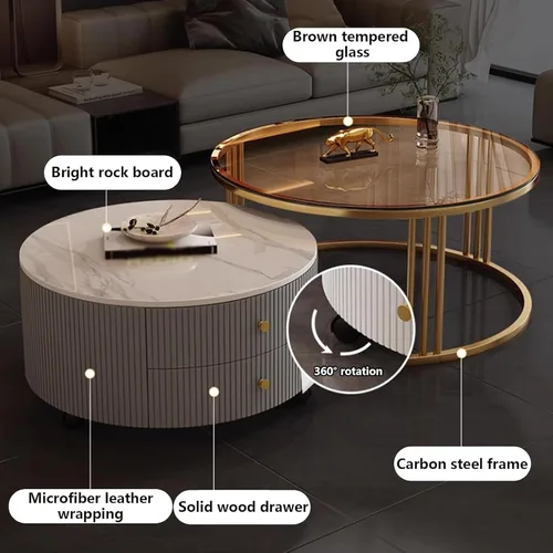 Miniatura 3 de Mesa de centro redonda anidable, mesas de centro redondas con almacenamiento para sala de estar, mesa de centro para sala minimalista, mesa