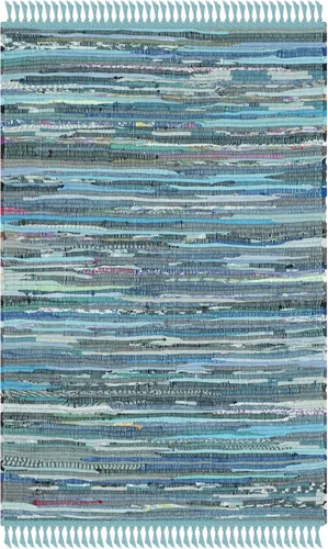 SAFAVIEH, colección Rag Rug - Alfombra decorativa bohemia de 2 x 3 pies, color azul/multicolor, hecha a mano, de algodón a rayas, para zonas de alto