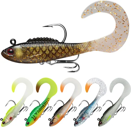 Miniatura 8 de TRUSCEND Shadtale Easy Catch Soft Fishing Lures with BKK Hooks - Trembly Sinking and Vibrating Swim for More Bites, Pre-Rigged Swimbaits for Bass