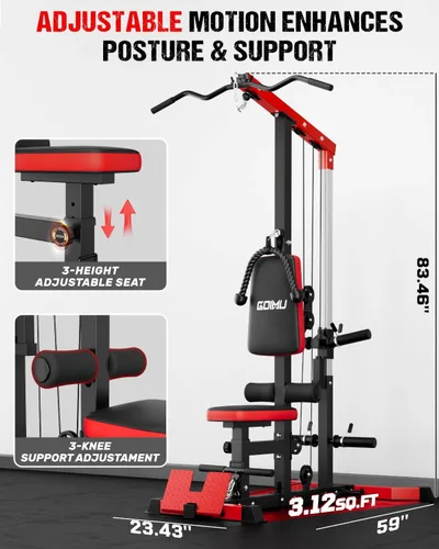 Miniatura 3 de LS01 Máquina de tracción LAT, máquina de cable para remo LAT con abdominales, torre LAT con accesorios de remo con cable, estaciones de polea 3 en 1