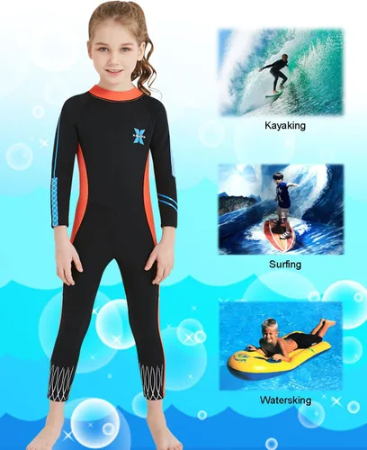 Miniatura 8 de DIVE & SAIL Traje de neopreno de 0.098 in para niños, manga larga, protección UV, traje de baño térmico