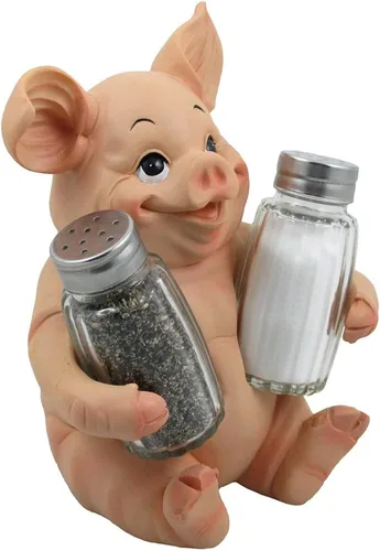 Miniatura 2 de Juego de salero y pimentero decorativo de cristal de cerdo con soporte en figuras de animales de granja, esculturas y estatuas o decoración rústica