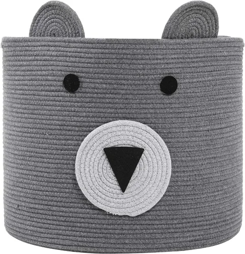 Miniatura 13 de Cesta de oso, cuerda de algodón grande, gran almacenamiento, cesta de lavandería tejida, papelera de almacenamiento de tela, para ropa en el Blanco