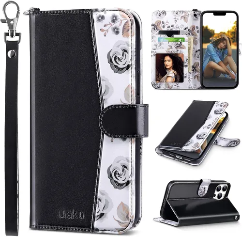 Miniatura 25 de ULAK Funda tipo cartera compatible con iPhone 13 para mujer, piel sintética de alta calidad con tarjetero, función atril, funda tipo cartera