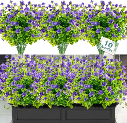 Miniatura 12 de 12 paquetes de flores artificiales para exteriores, plantas falsas para decoración de otoño y verano, flores de seda artificiales, resistencia