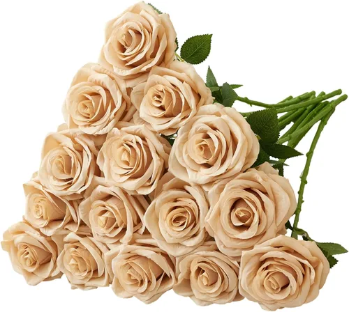 Miniatura 8 de Carlita's Blooms 15 piezas Rosas Falsas Flores Artificiales de Seda Flor Rosa Falsa Tallos Largos Ramo para Arreglo Centro de Mesa de Boda Fiesta