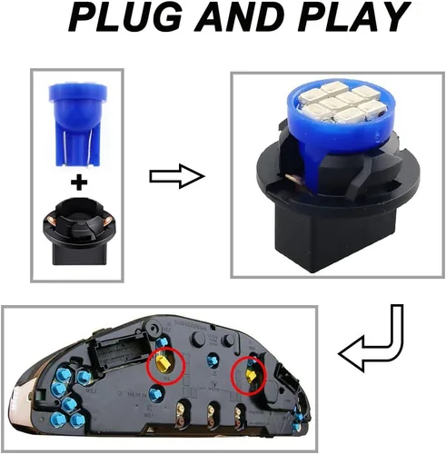 Miniatura 4 de T10 194 168 Bombillas LED para instrumentos de tablero azul con enchufe de bloqueo giratorio, extremadamente brillante, panel de instrumentos T10