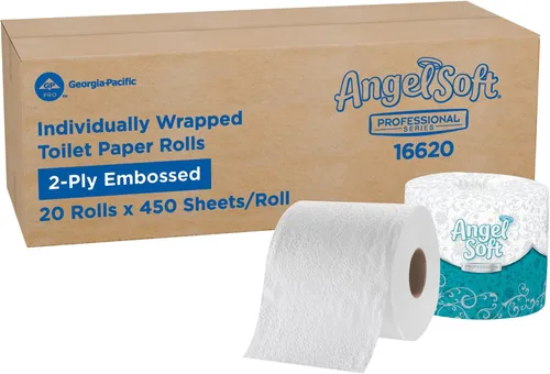 Georgia-Pacific Angel Soft Professional Series 16620 2 rollos de papel higiénico Premium grabado, 4 pulgadas de ancho x 4.05 pulgadas de longitud