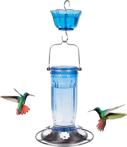 Miniatura 7 de Kingsyard - Comedero de vidrio para colibríes para exteriores, comedero para pájaros silvestres con 6 puertos de alimentación para colgar en jardín