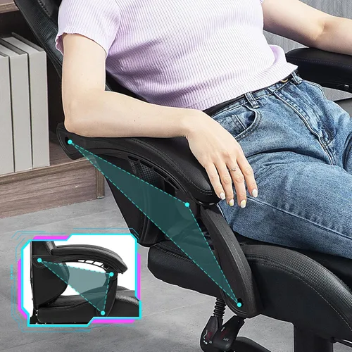 Miniatura 8 de Silla de masaje para juegos con reposapiés, silla ergonómica de PC con respaldo alto con reposacabezas y lumbar, silla giratoria de PU para Negro