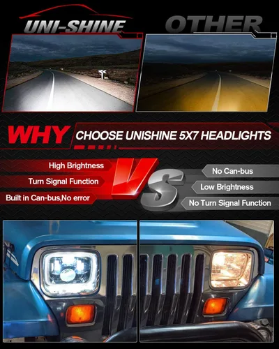Miniatura 3 de UNI-SHINE - Faros delanteros LED rectangulares 5x7 7x6 pulgadas con haz sellado, DRL, ámbar/blanco, ojos de ángel con halo, compatibles con Jeep