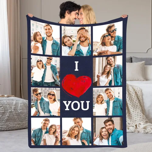 Miniatura 19 de Gowelly Manta personalizada con texto fotográfico, manta personalizada con imágenes para adultos, regalos de aniversario personalizados