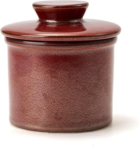 Miniatura 9 de XELA Vasija de mantequilla de cerámica, el esmaltado reactivo original, plato de mantequilla con línea de agua para mantequilla fresca para untar