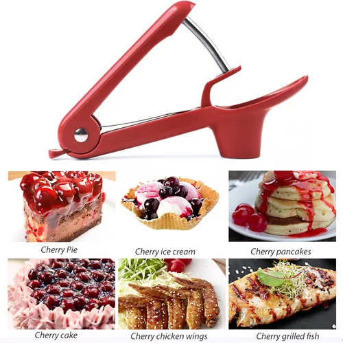 Miniatura 7 de Descorazonador de cerezas de acero inoxidable, descorazonador de cerezas con diseño de cerradura para hacer mermelada de cereza, quitar semillas