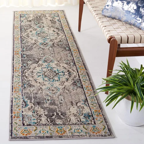 Miniatura 14 de Safavieh Tapete decorativo de 2 pies 2 pulgadas x 4 pies de la colección Monaco, verde y celeste, diseño desgastado de medallón, no desprende