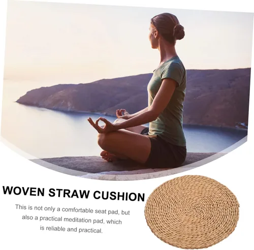 Miniatura 3 de LIFKOME 2 cojines de paja plana tatami Mat almohadas de suelo para adultos almohada circular almohada japonesa redonda individual cojín tejido paja