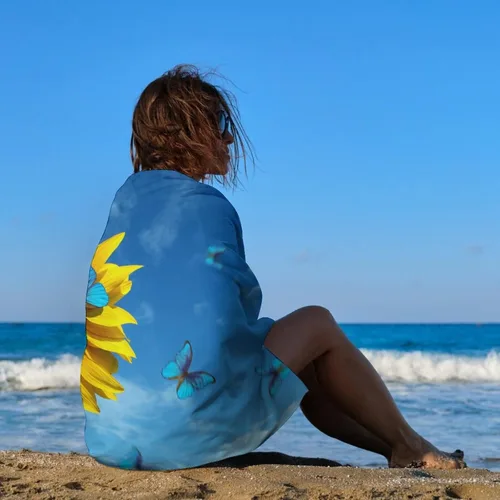 Miniatura 4 de Toalla de playa con diseño de girasol y mariposa, toalla de baño de calidad de hotel de lujo, para adultos, niños, baño, playa, gimnasio, natación