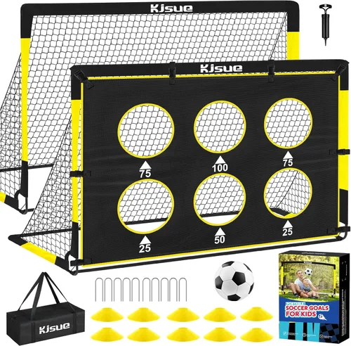 Juego de portería de fútbol infantil para patio trasero – 2 porterías de fútbol de 6 x 4 pies, equipo de entrenamiento, red de fútbol para niños de