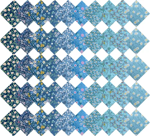 Miniatura 5 de 5" x 5" 50 PIEZAS 100% Algodón Paquetes de Tela Floral Cuadrada para Acolchado, Suministros para Costura DIY y Principiantes en Acolchado_Azul