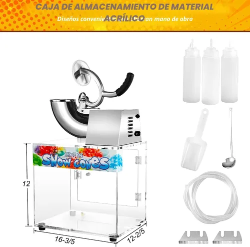 Miniatura 7 de VNN máquina de conos de nieve de 48L, máquina comercial de hielo rallado de 500LB/H, máquina eléctrica de afeitado de hielo de 300W, adecuada