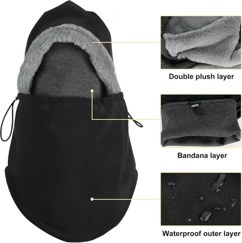 Miniatura 4 de Balaclava Ski Mask, Face Mask Winter Balaclavas Hoodie Bandana for Men Women,Waterproof Windproof Heavy Fleece Neck Warmer Hat Skiing Hunting Black