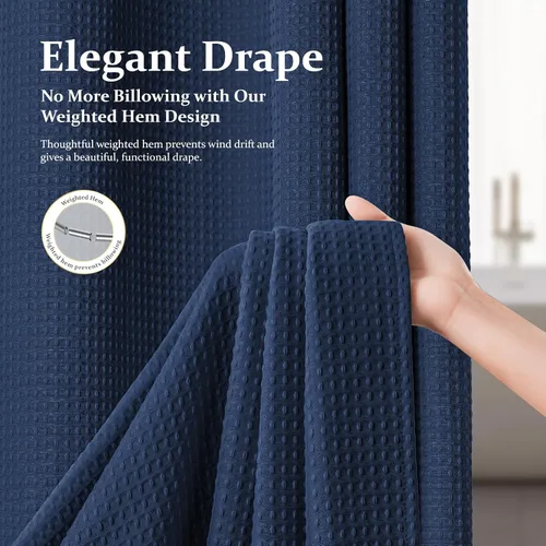 Miniatura 3 de Dynamene Cortinas de ducha de tela gruesa para baño, tejido de gofre, resistente, 256 GSM, juego de cortinas de baño de tela de poliéster ponderada