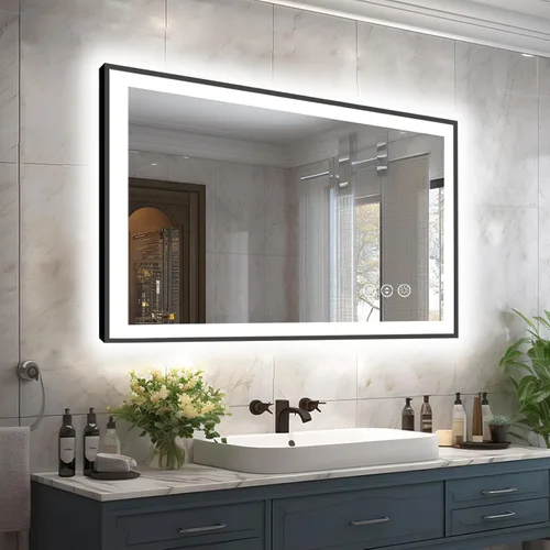 Miniatura 22 de Espejo de baño LED de 20 x 28 pulgadas para pared, marco negro (metal, aluminio), luz frontal y retroiluminada, 3 colores y espejo de tocador