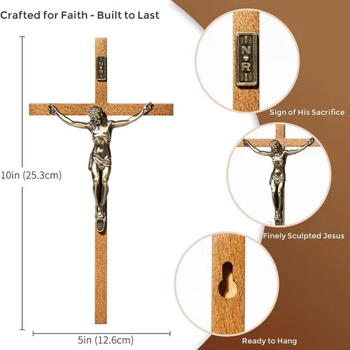 Miniatura 2 de ACHIBANG Crucifijo de pared católica – Cruz de Jesús de madera de 10 pulgadas con INRI para pared o decoración de Pascua, regalo cristiano