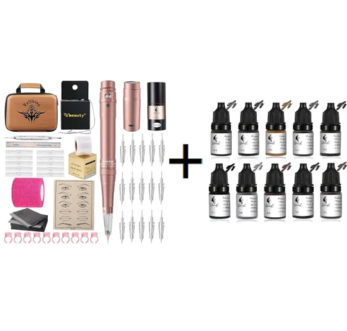 Kit permanente de lápiz de tatuaje de maquillaje de cejas para máquina de tatuaje delineador de ojos de cejas con 15 agujas de cartucho Microblading