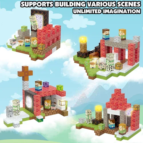 Miniatura 5 de AIDYVOI Juego de 200 Piezas de Juguetes de Construcción con Bloques Magnéticos, Cubos Magnéticos que se Iluminan, Bloques de Construcción Magnéticos