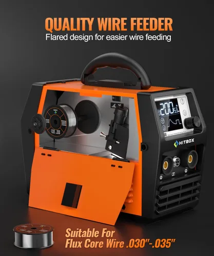 Miniatura 7 de HITBOX 140A MIG Soldador 110V/220V, Soldador de núcleo de flujo/Stick ARC/Lift Tig/Spool Gun 4 en 1 Máquina de soldadura Mig sin gas con pantalla