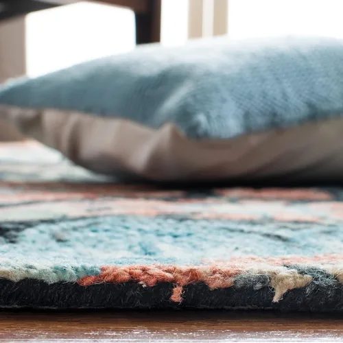 Miniatura 4 de SAFAVIEH Jardin Collection - Alfombra de pasillo, 2 pies 3 pulgadas x 8 pies, carbón y azul, hecho a mano, lana floral y algodón, ideal para zonas